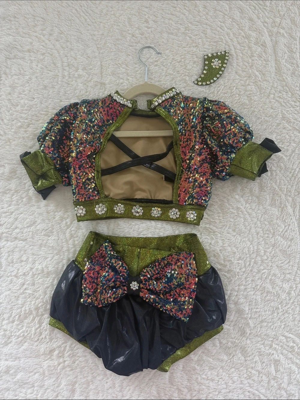 Sparkling Green & Multi Sequin Kids Costume Set